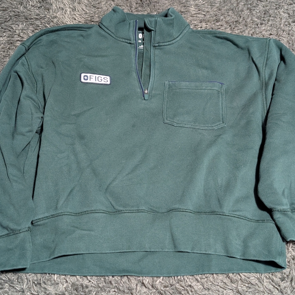 Figs Women's Green Quarter-Zip Sweater